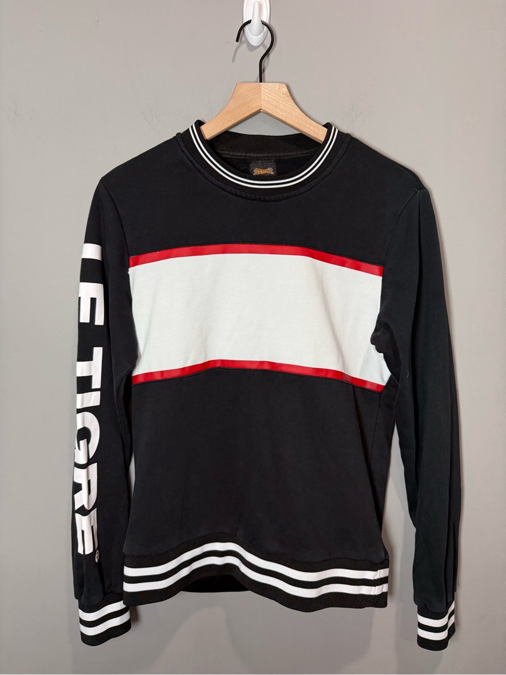 Le Tigre Colorblock Sweatshirt Black White Red Logo Sleeve Size S